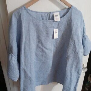 NWT GAP linen cotton pintuck sleeve top in light blue (XXL)
